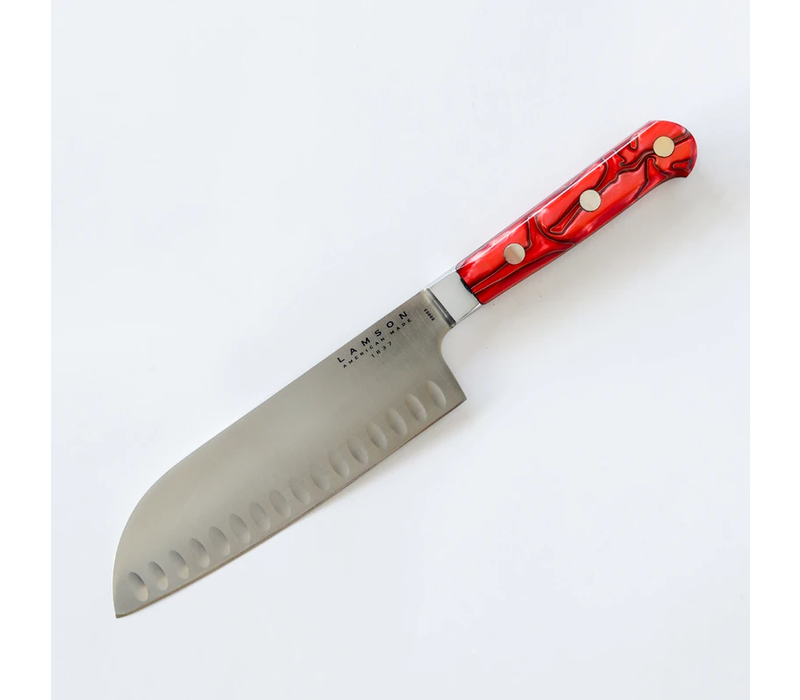 Lamson, Fire Series 7″ Premier Forged Santoku Knife With Kullenschliff (Granton) Edge