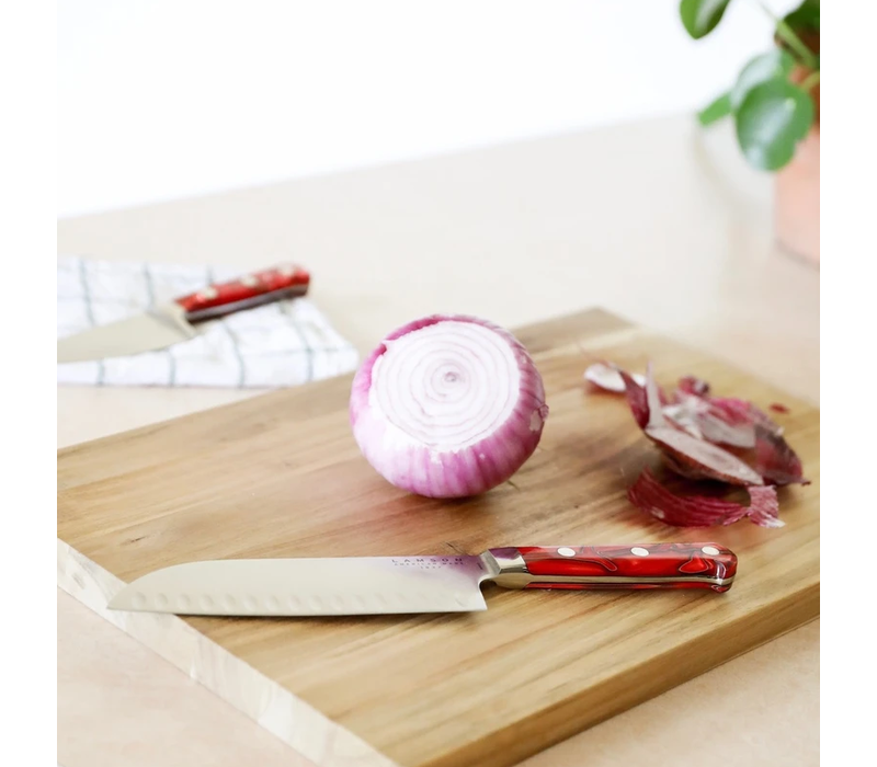 Lamson, Fire Series 7″ Premier Forged Santoku Knife With Kullenschliff (Granton) Edge