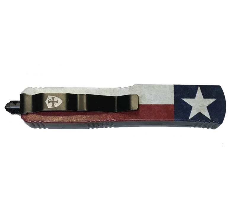 Templar Knife Slim OTF, Captain, Texas Flag, Black 440C Drop Point Blade