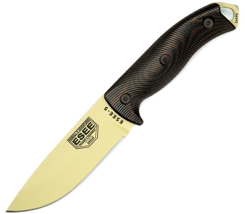 ES5PDT004--ESEE,  Model 5 Fixed Blade Tan 1095 Carbon Steel Blade