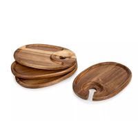 Picnic Time, Toscana, Wine Appetizer Plate Set Of 4, Acacia Wood