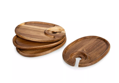 Picnic Time Picnic Time, Toscana, Wine Appetizer Plate Set Of 4, Acacia Wood