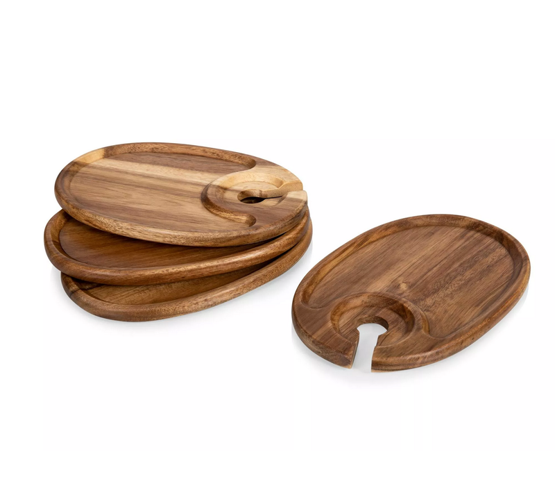 Picnic Time, Toscana, Wine Appetizer Plate Set Of 4, Acacia Wood