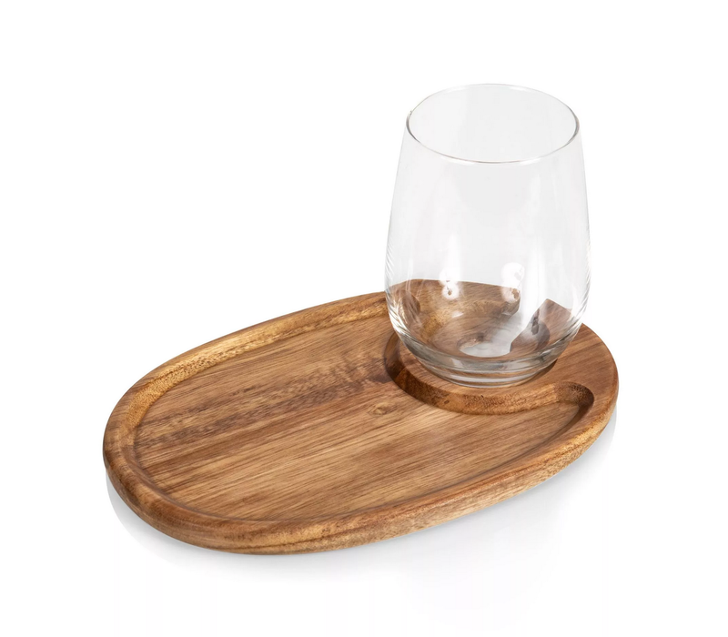 Picnic Time, Toscana, Wine Appetizer Plate Set Of 4, Acacia Wood