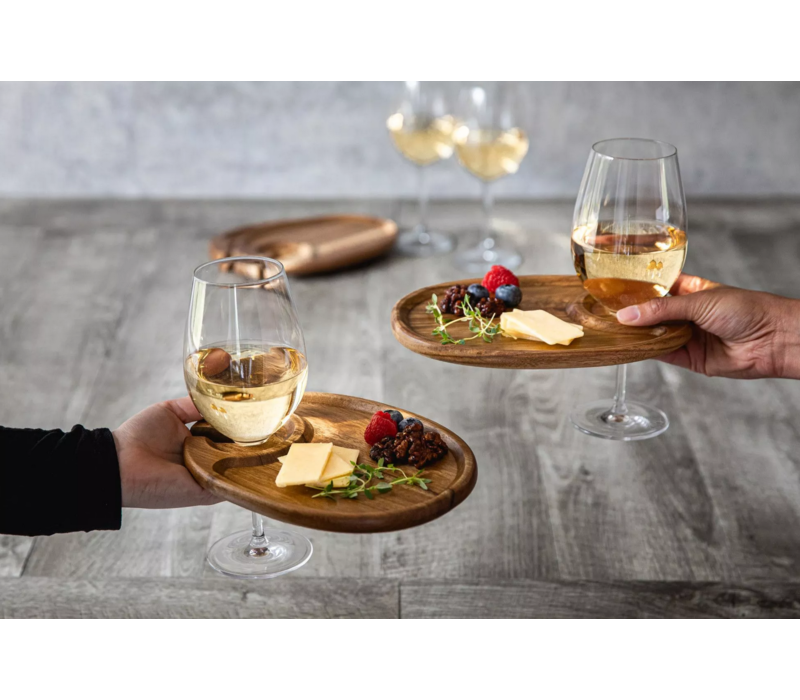 Picnic Time, Toscana, Wine Appetizer Plate Set Of 4, Acacia Wood