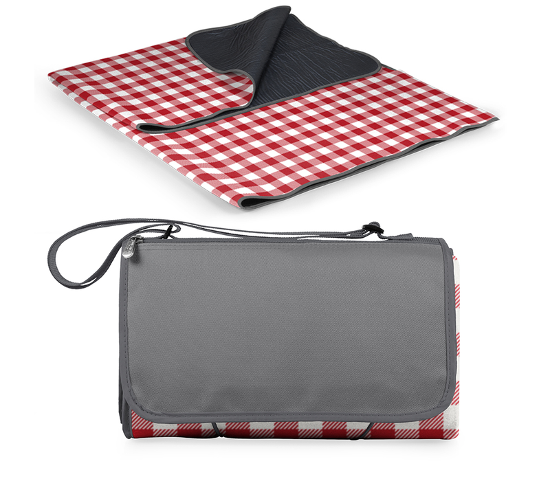 Picnic Time, Oniva, Blanket Tote XL Outdoor Picnic Blanket, (Red & White Gingham Pattern with Gray Flap)