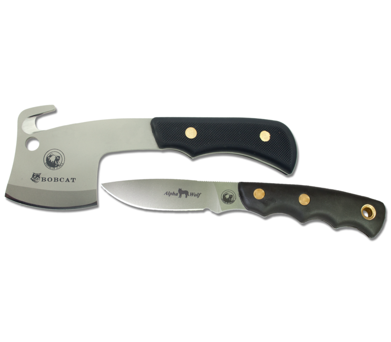 Knives of Alaska Bobcat Mini Hatchet & Alpha Wolf Combo- D2, SureGrip