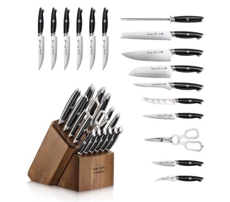 Cangshan Thomas Keller Signature Collection 17-Piece Knife Block Set- Black, Walnut Block