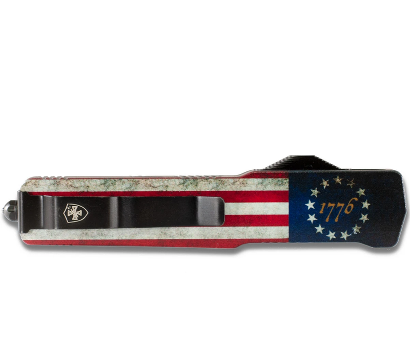 Templar Knife Premium Lightweight Slim OTF, 1776 Flag, Black D2 Dagger