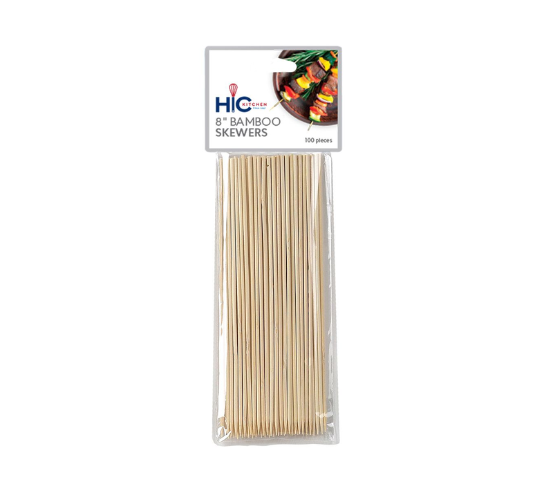 HIC Kitchen 8" Bamboo Skewers- Pack of 100
