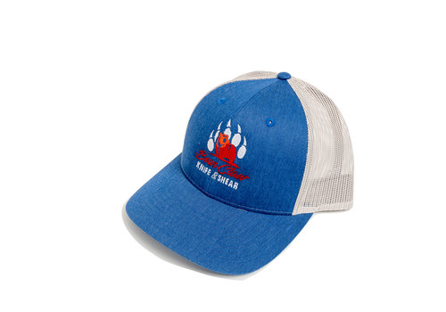 Century Graphics Bear Claw Knife & Shear Logo Low Profile Trucker Cap- Heather Royal & Silver