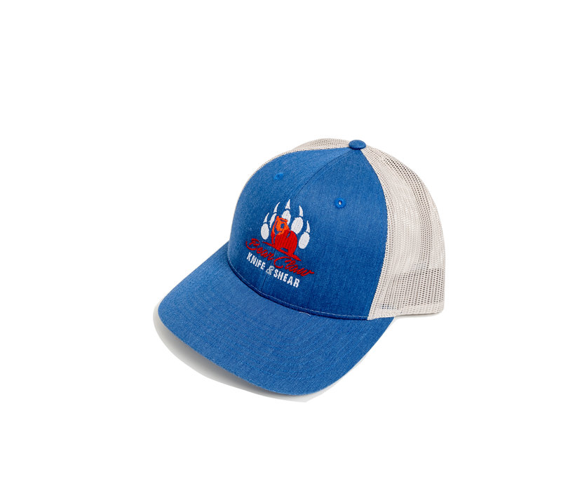 Bear Claw Knife & Shear Logo Low Profile Trucker Cap- Heather Royal & Silver