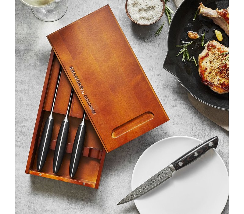 Zwilling, Kramer, Euroline, 4 Pc Steak Knife Set, Stainless Damascus