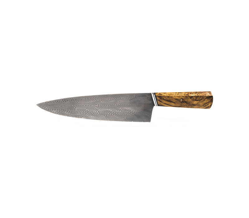Dragon's Breath Forge Custom Damascus Chef's Knife, Sapele Handle