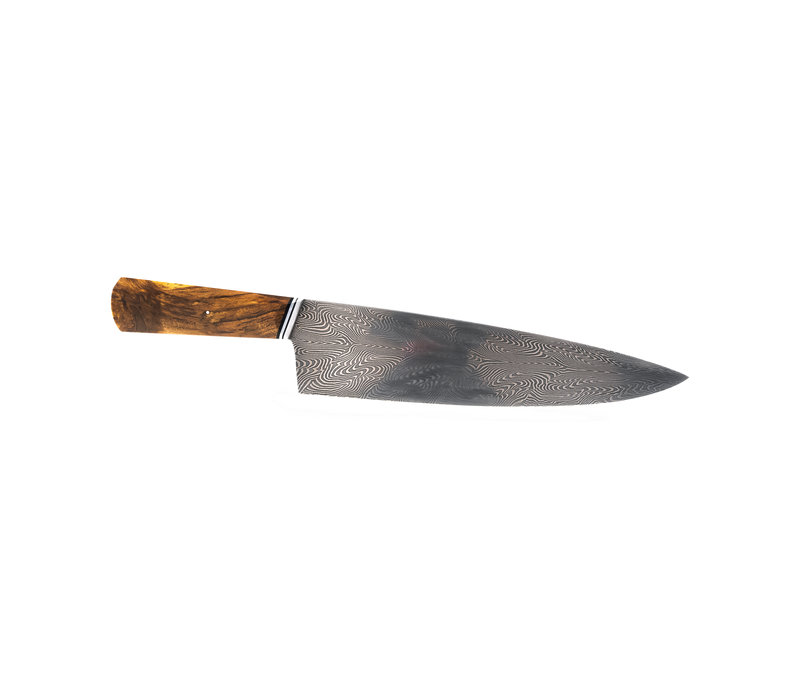 Dragon's Breath Forge Custom Damascus Chef's Knife, Sapele Handle