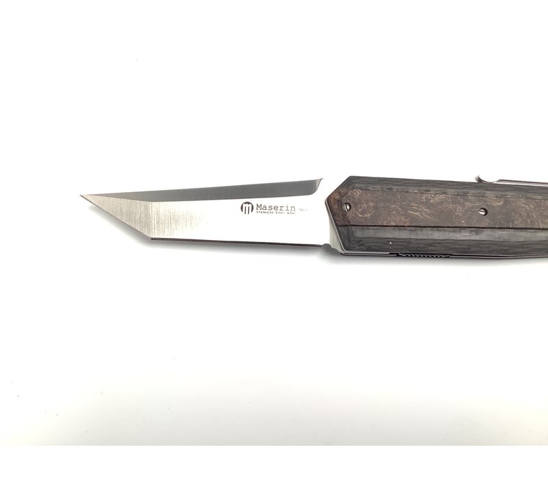 376/RN--Maserin, AM4 Knife M390 cm.22 Carb/Black Wooden Handle
