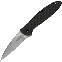Kershaw Leek Assisted Carbon Fiber, Stonewash CPM 154