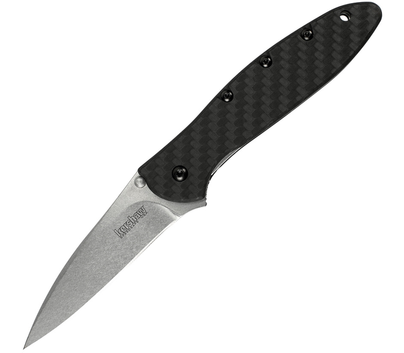 Kershaw Leek Assisted Carbon Fiber, Stonewash CPM 154