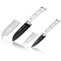 Cangshan 2-Piece Titanium Coated Santoku Starter Knife Set, Vanilla White