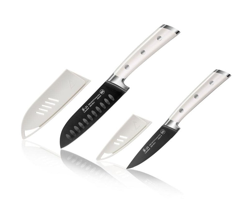 Cangshan 2pc Titanium Coated Santoku Starter Set Vanilla White