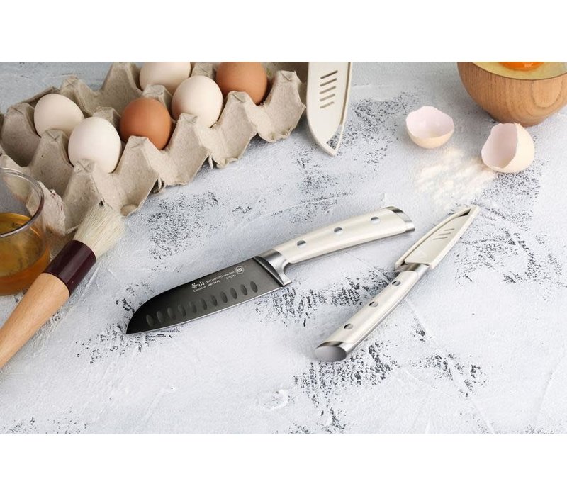 Cangshan 2pc Titanium Coated Santoku Starter Set Vanilla White