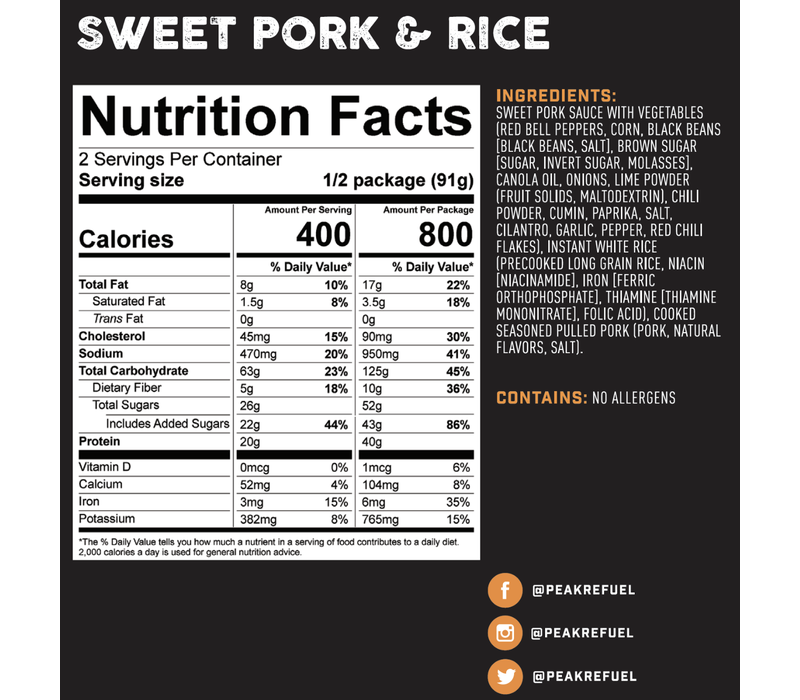 Peak Refuel Sweet Pork and Rice Meal
