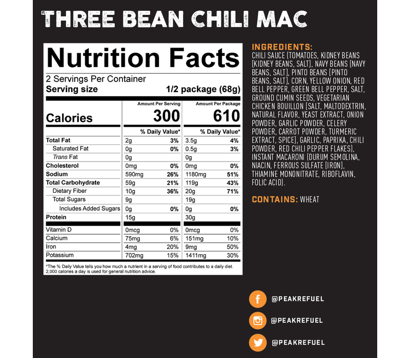 Peak Refuel Three Bean Chili Mac (Vegan) Meal