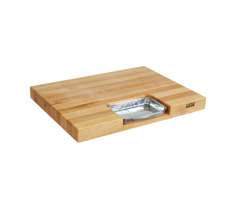 John Boos, Maple Prep Master Cutting Board With Juice Groove & Stainless Pan 24"x18"2-1/4"