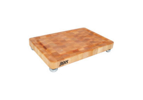 John Boos John Boos, Maple Wood End Grain Chopping Block with Stainless Steel Bun feet, w/Groove 18'x12"x1-3/4"