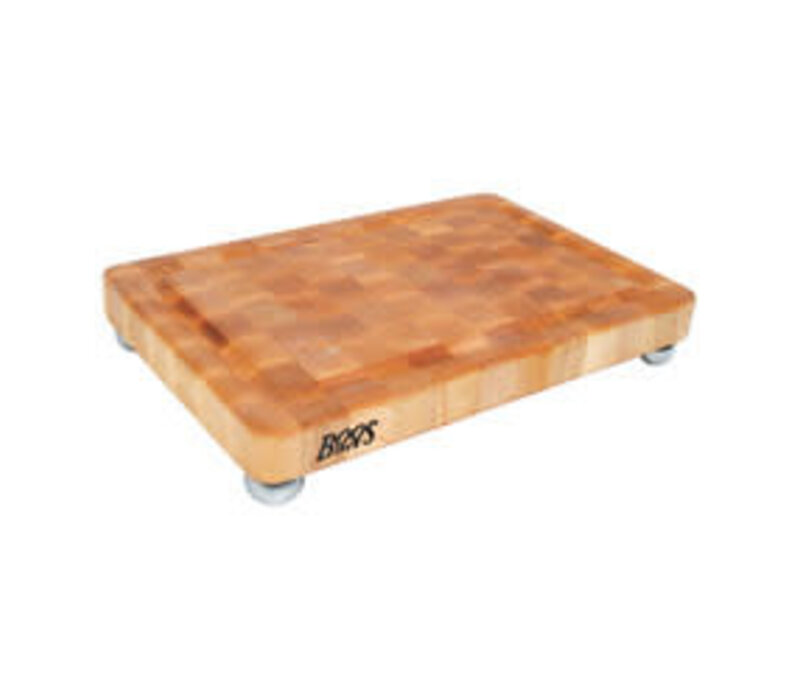 John Boos, Maple Wood End Grain Chopping Block with Stainless Steel Bun feet, w/Groove 18'x12"x1-3/4"
