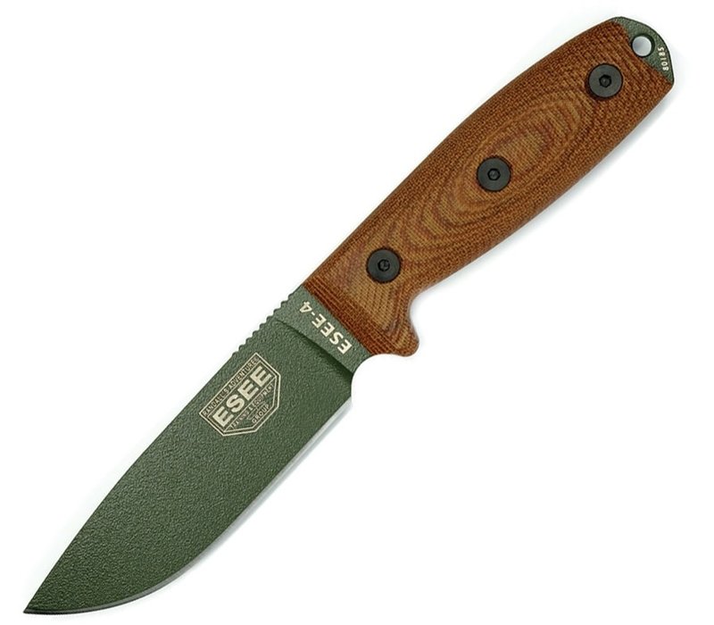 ESEE, Model 4 with OD Green Powder Coated 1095 Carbon Steel  Blade and Natural Canvas Micarta Handle