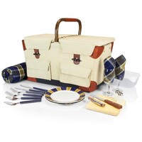 Picnic Time, Pioneer Picnic Basket, Beige Canvas with Navy Blue & Brown Accents