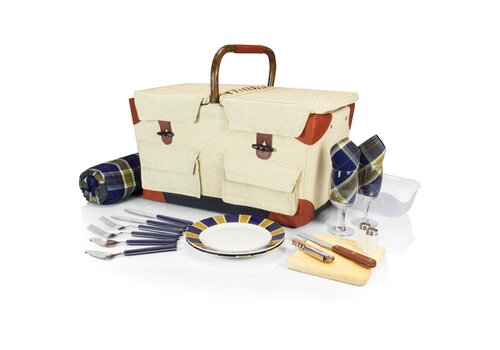 Picnic Time Picnic Time, Pioneer Picnic Basket, Beige Canvas with Navy Blue & Brown Accents