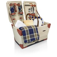 Picnic Time, Pioneer Picnic Basket, Beige Canvas with Navy Blue & Brown Accents