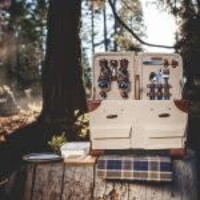 Picnic Time, Pioneer Picnic Basket, Beige Canvas with Navy Blue & Brown Accents