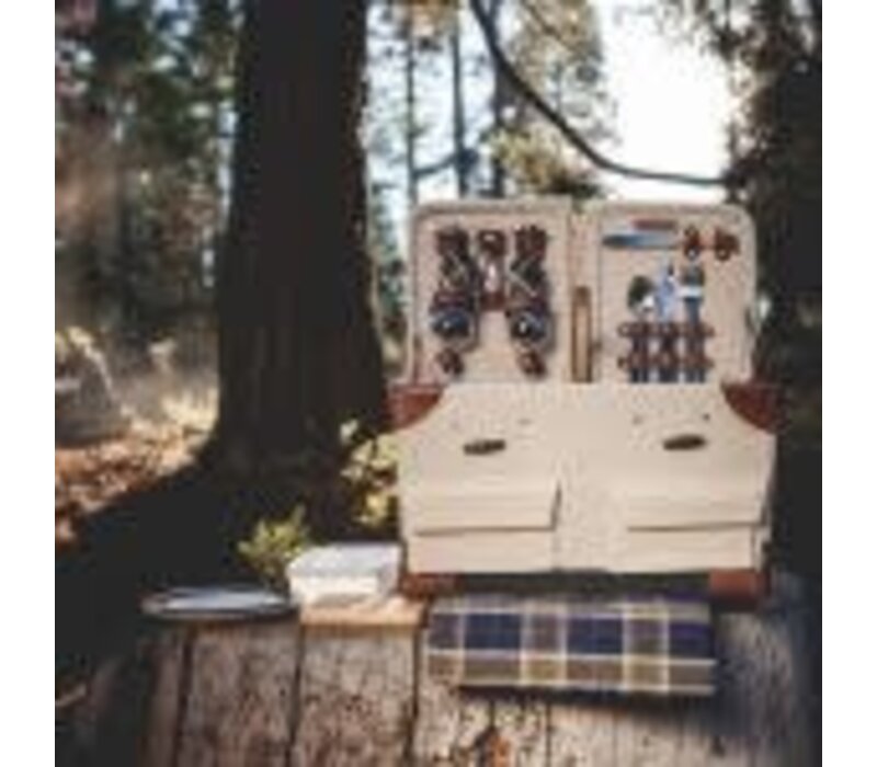 Picnic Time, Pioneer Picnic Basket, Beige Canvas with Navy Blue & Brown Accents