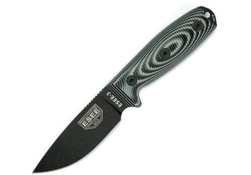 ESEE ESEE-3 3D Handle Fixed Blade Knife- Black 1095 Carbon Steel Blade, Black/Gray G-10