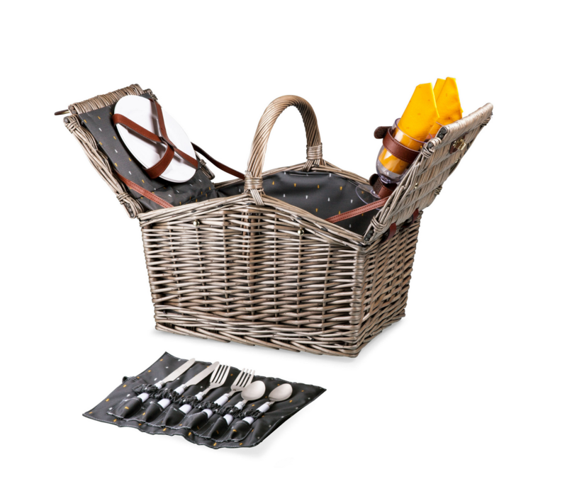 Picnic Time, Piccadilly Picnic Basket, Gray with Gold Accents