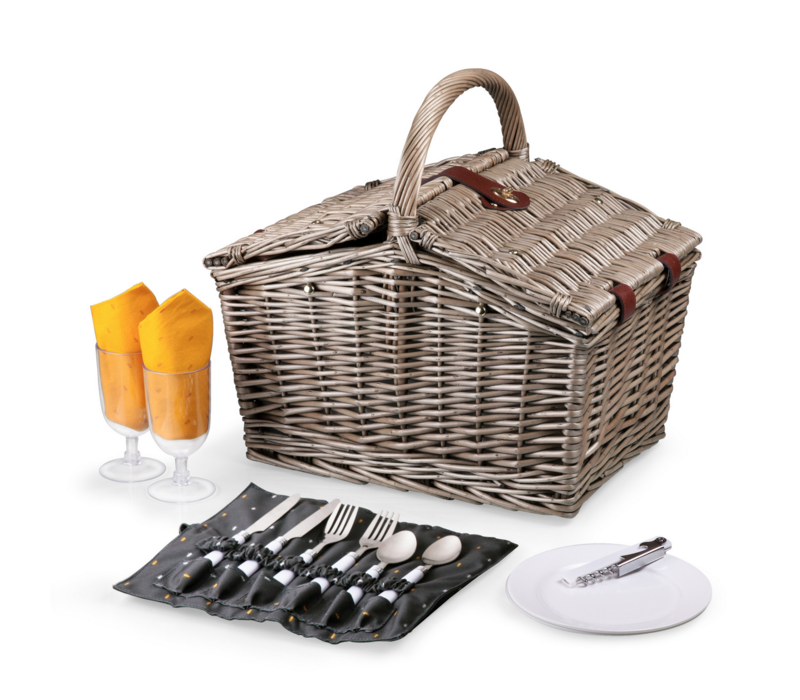 202-19-322-000-0--Picnic Time, Piccadilly Picnic Basket, (Anthology Collection - Gray with Gold Accents)