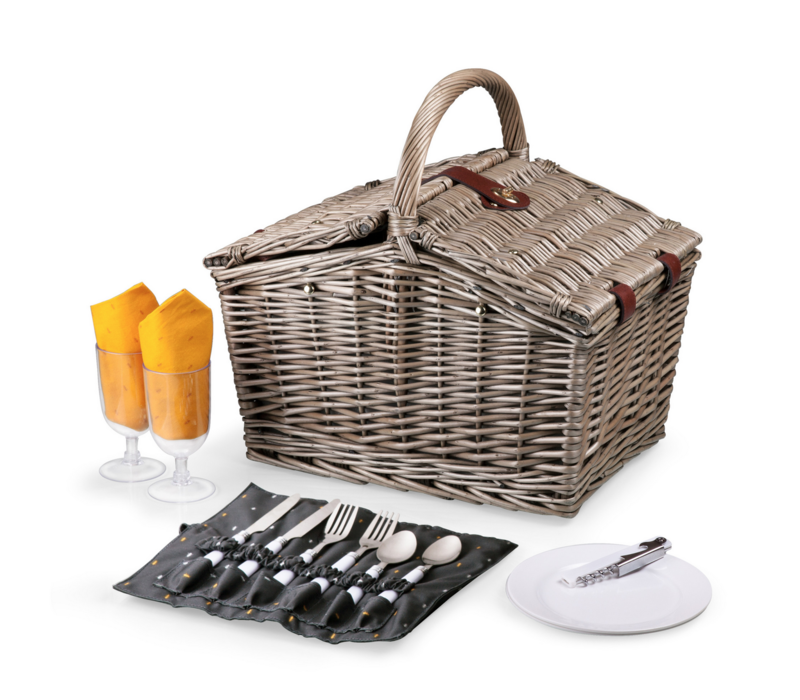 Picnic Time, Piccadilly Picnic Basket, Gray with Gold Accents