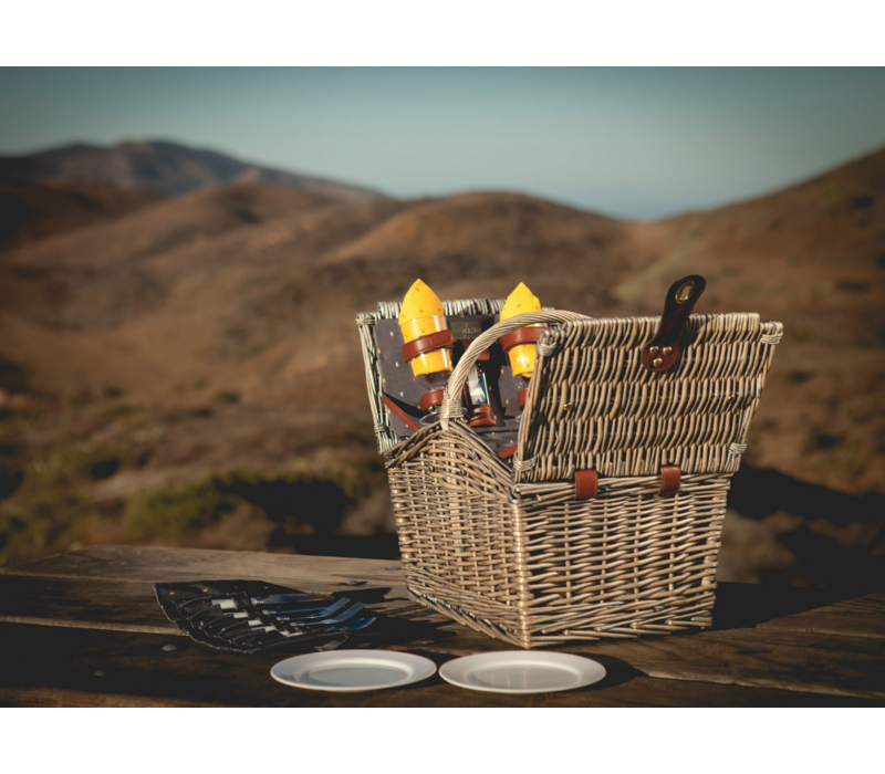 Picnic Time, Piccadilly Picnic Basket, Gray with Gold Accents
