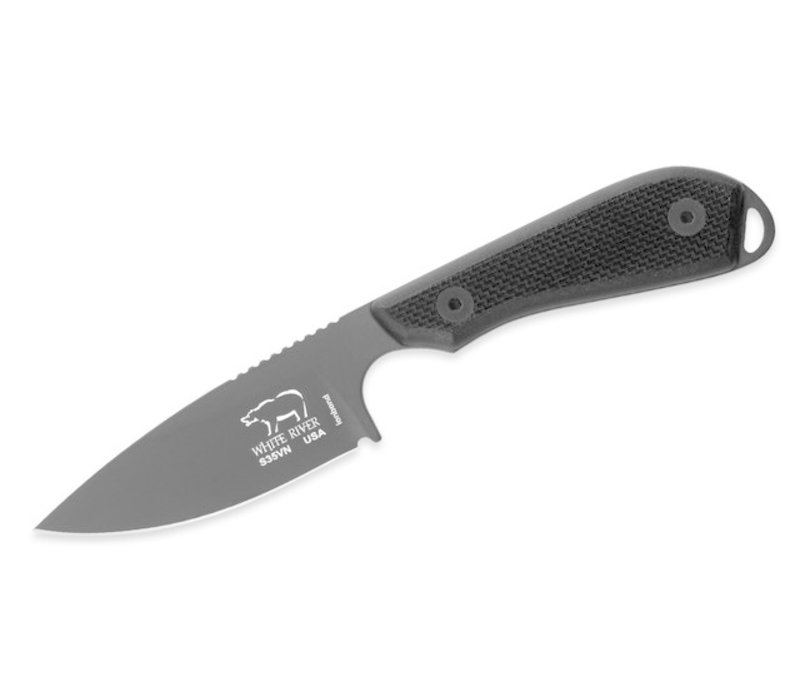 White River Knife & Tool M1 Pro- Black Textured G10, Black Coated White River Knife & Tool M1 Caper- Natural Burlap Micarta, CPM S35VN Blade Blade