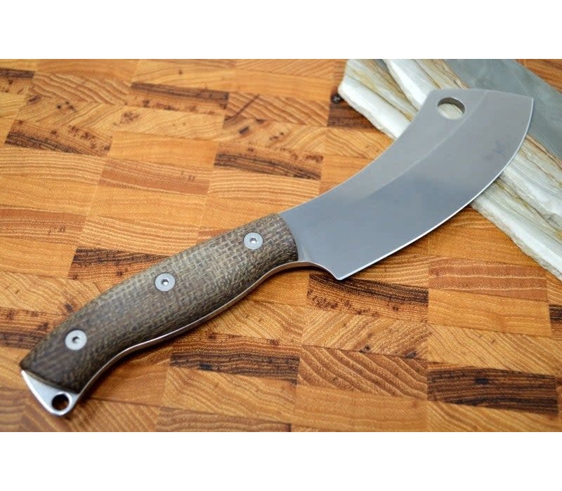 White River Camp Cleaver Natural Burlap Micarta, CPM S35VN