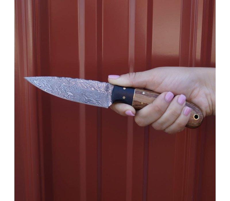 Buck n Bear Drop Point Utility Hunter Damascus, Olive Wood & Micarta Handle