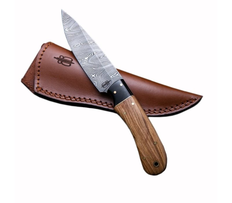 Buck n Bear Drop Point Utility Hunter Damascus, Olive Wood & Micarta Handle