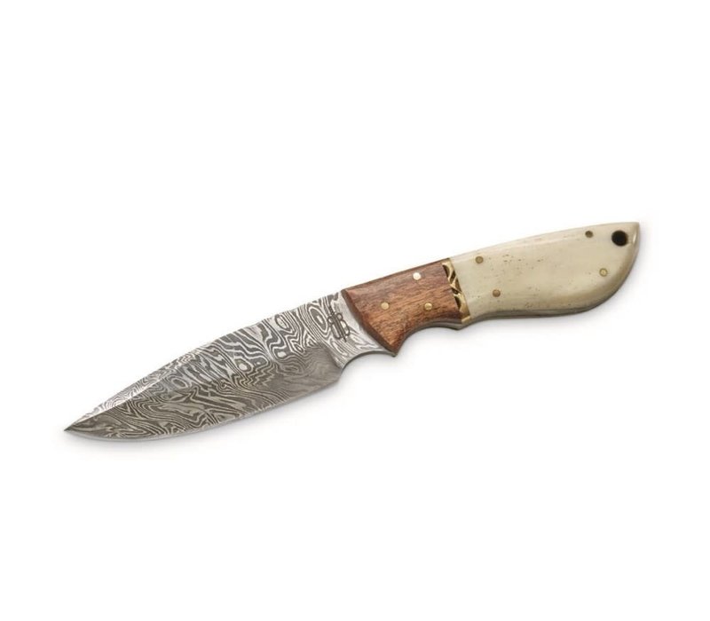Buck n Bear Drop Point Hunter- Damascus with Camel Bone and Walnut Handle