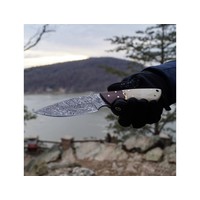 Buck n Bear Drop Point Hunter- Damascus with Camel Bone and Walnut Handle