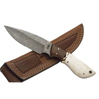 Buck n Bear Drop Point Hunter- Damascus with Camel Bone and Walnut Handle