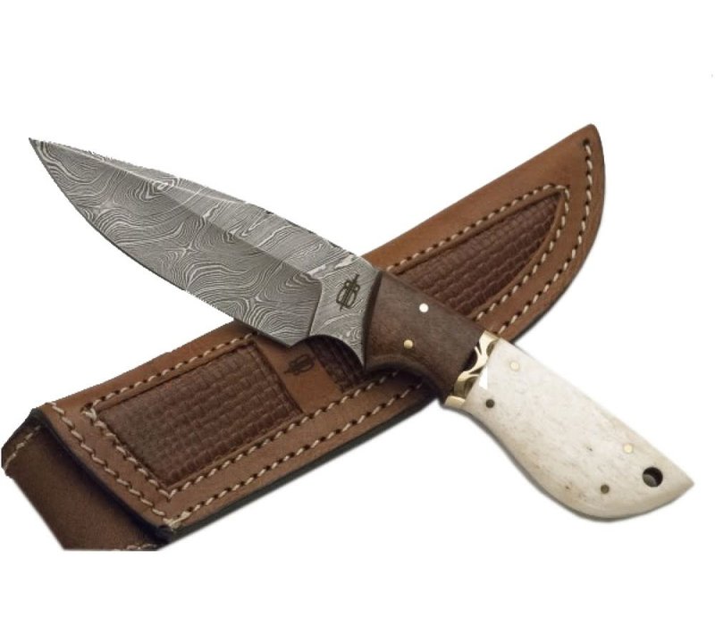 Buck n Bear Drop Point Hunter- Damascus with Camel Bone and Walnut Handle