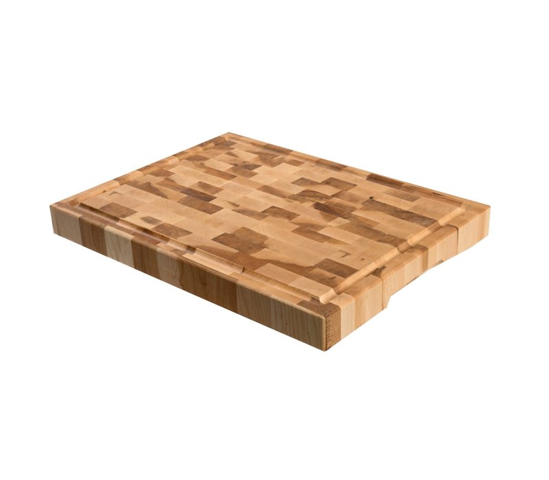 Labell Maple End-Grain Butcher Block with Groove, Recessed Handles and Rubber Feet